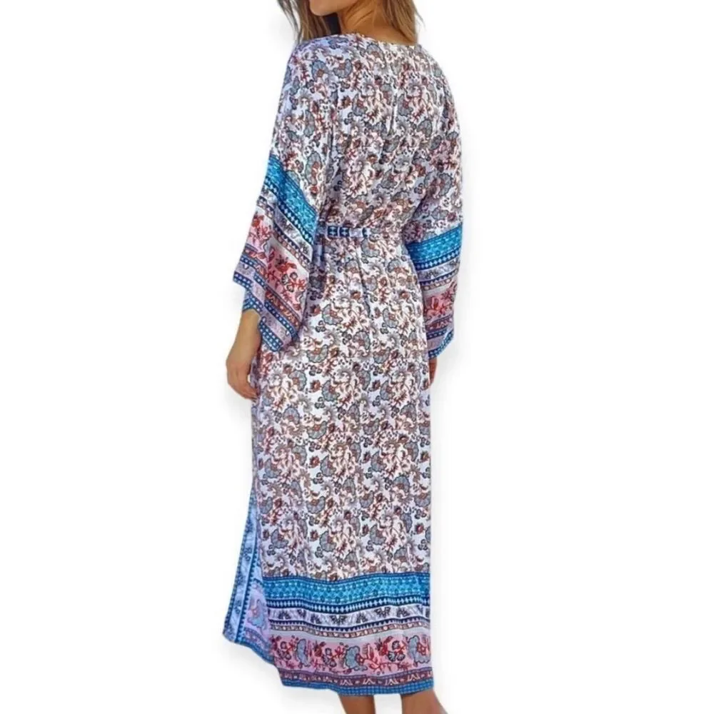 Blue Floral Long Beach Cover Up NWT Medium-Plus Size Robe